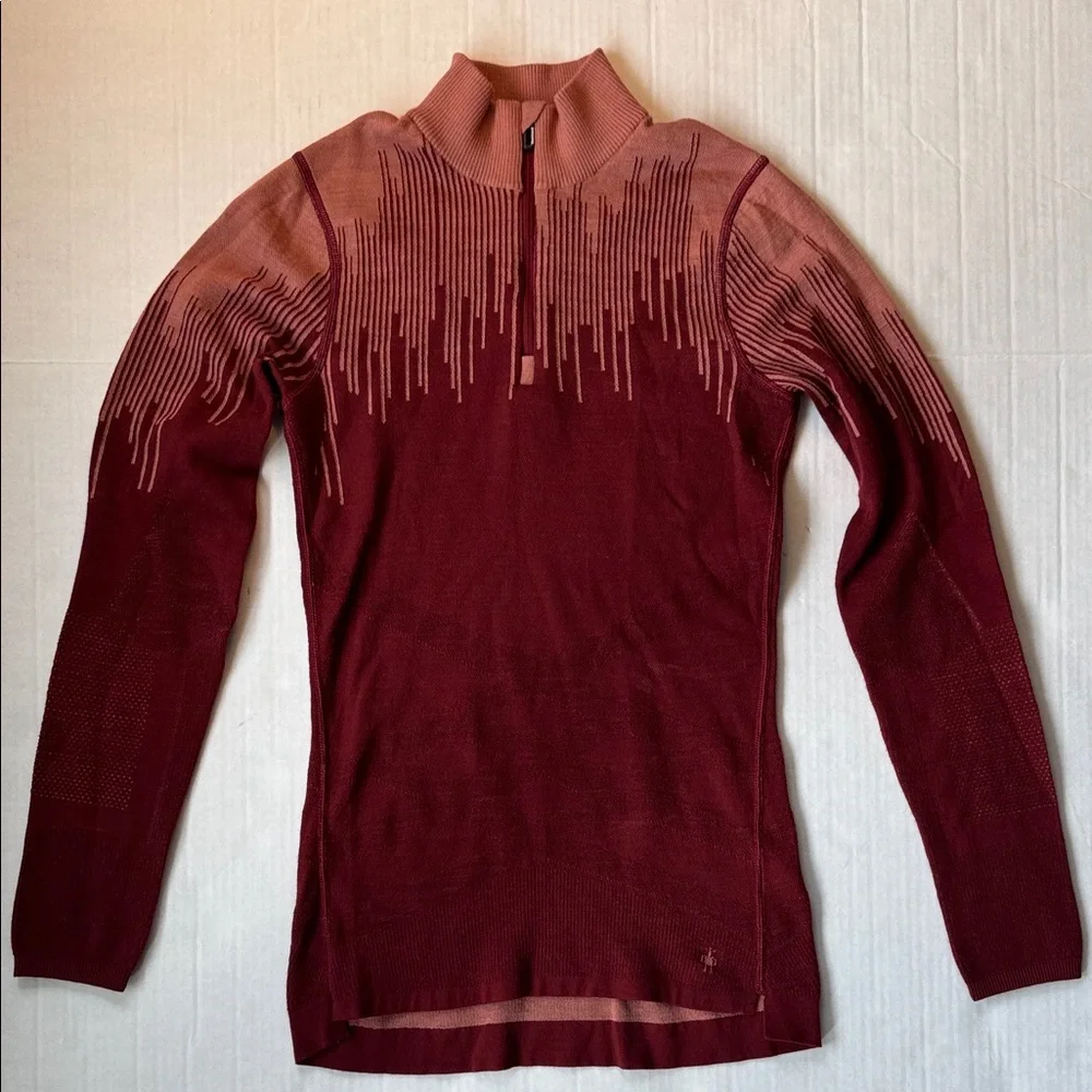 Smartwool Burgundy/Walnut 1/4 Zip-Up Intraknit 200 Base Layer size S Small - Picture 1 of 8